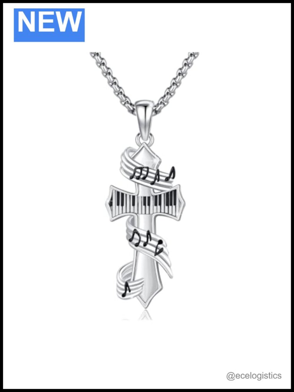 925 Sterling Silver Cross Piano Necklace Opal Pendant Religious Jewelry Gift